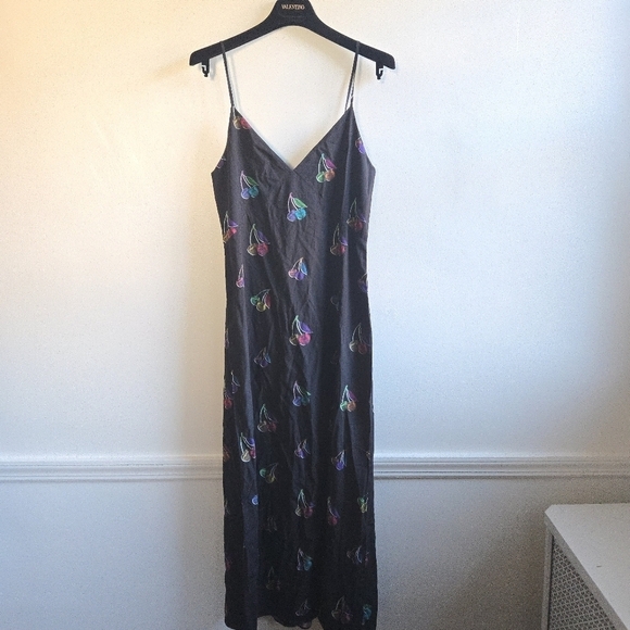 New TEREZ Halftone Cherry Print V-Neck Spaghetti Straps Black Maxi Dress NWT - Picture 5 of 7